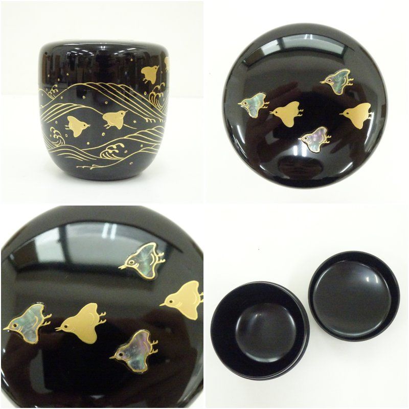 美品 順慶作 波千鳥 中棗 茶入 天然木 漆器 茶道具 共箱 蒔絵 美品 順慶作 波千鳥 中棗 茶入 天然木 漆器 茶道具 共箱 蒔絵