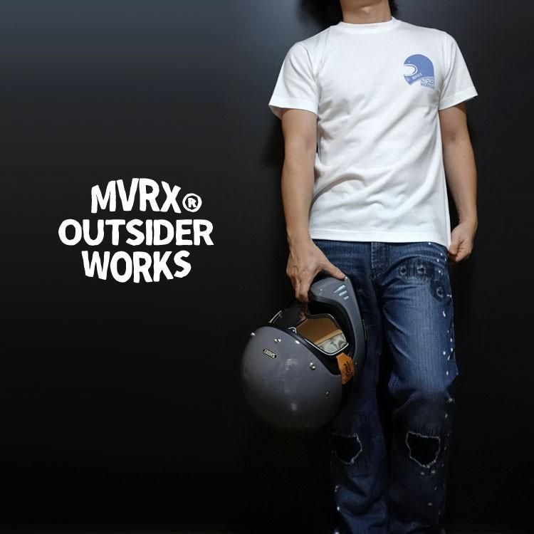 MVRX 長袖Tシャツ S バイク プリント GOGGLE 新品 ホワイト 白 新品 ヘンリーネック Tシャツ 半袖 メンズ MVRX ブランド GOGGLE