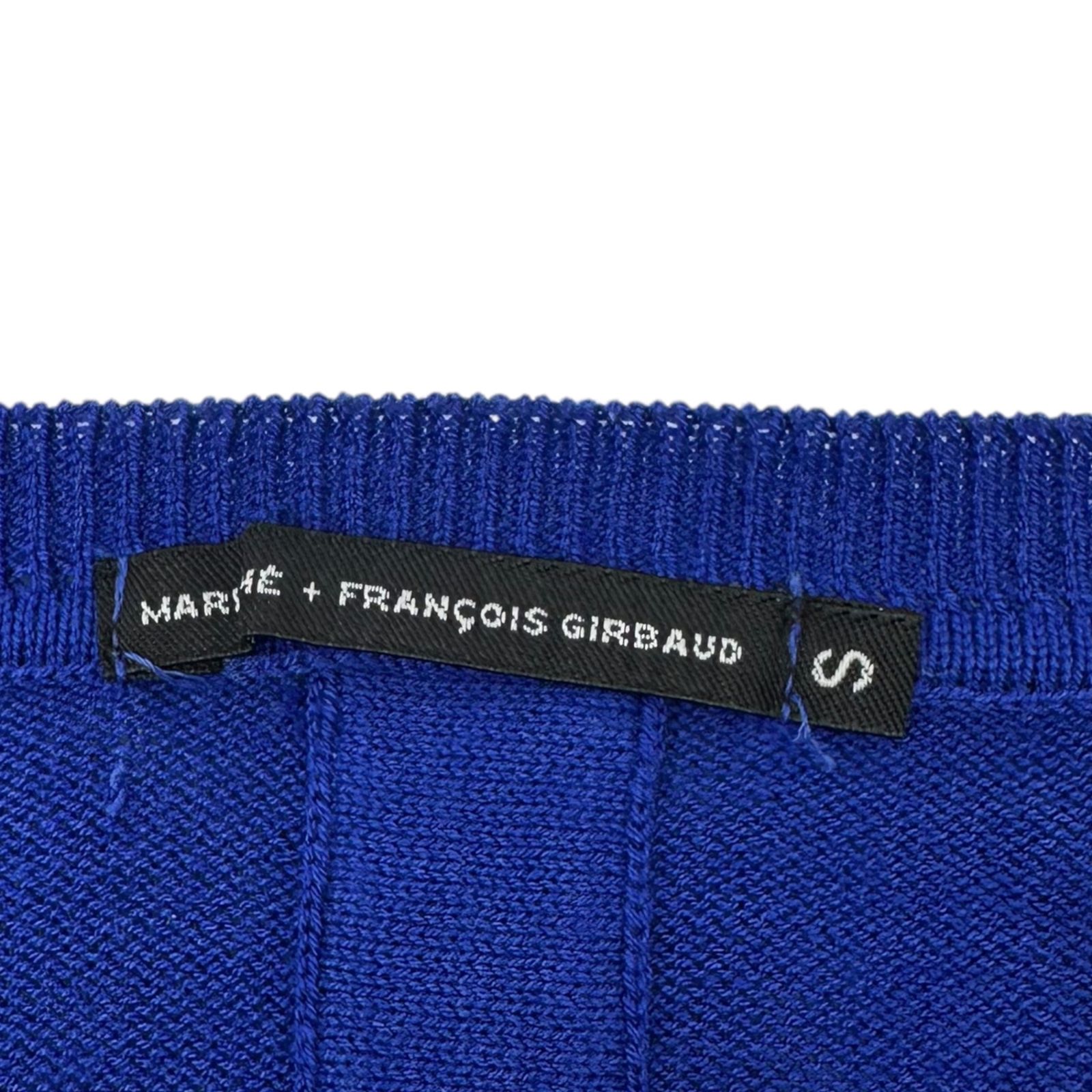 MARITHE FRANCOIS GIRBAUD(マリテフランソワジルボー) 00's コットン ミックス クロス ボタン ギミック ニット カーディガン F5-8246 S ブルー Y2K MARITHE マリテフランソワジルボー クロップド ニット