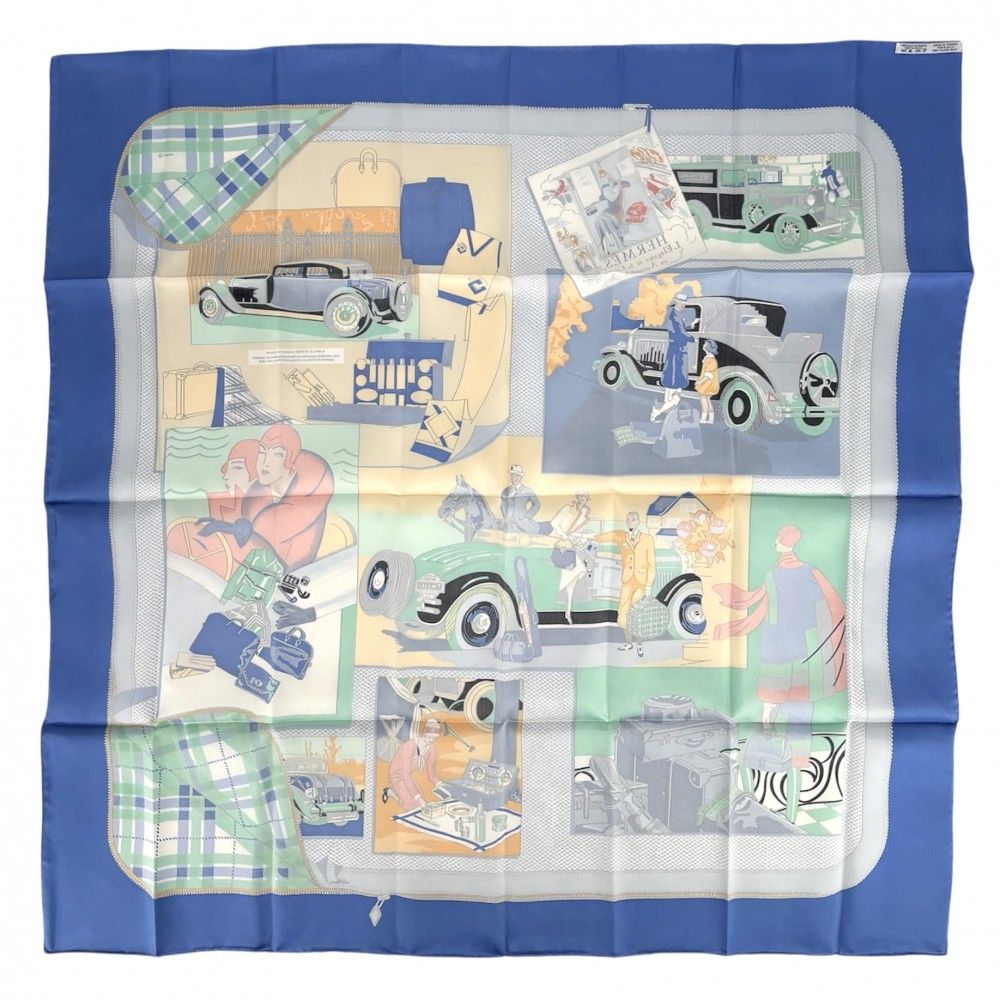☘️未使用に近い☘️ HERMES　自動車の快適　カレ90 スカーフ ブルー エルメス スカーフ カレ90 式典用馬蹄 ブルー SILK100% | 東京