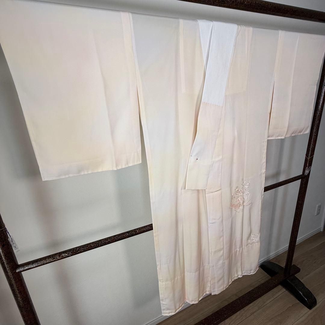 超 正絹 長襦袢 袷 着物 125㎝ ベージュ スワトウ刺繍 横幅たっぷり KIN-KAAI_COM