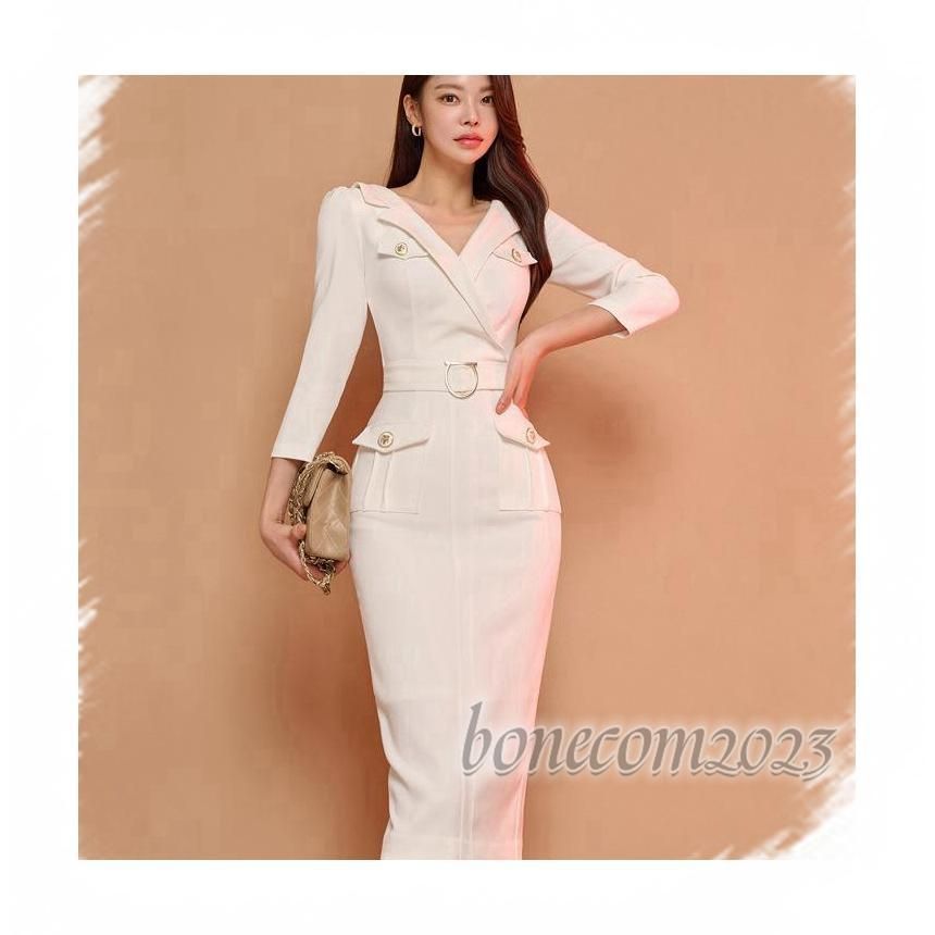 ワンピースレディース キャバドレス ドレス ワンピース七袖 パーティー お呼ばれ 20代30代40代 エレガントワンピース 細身 V襟