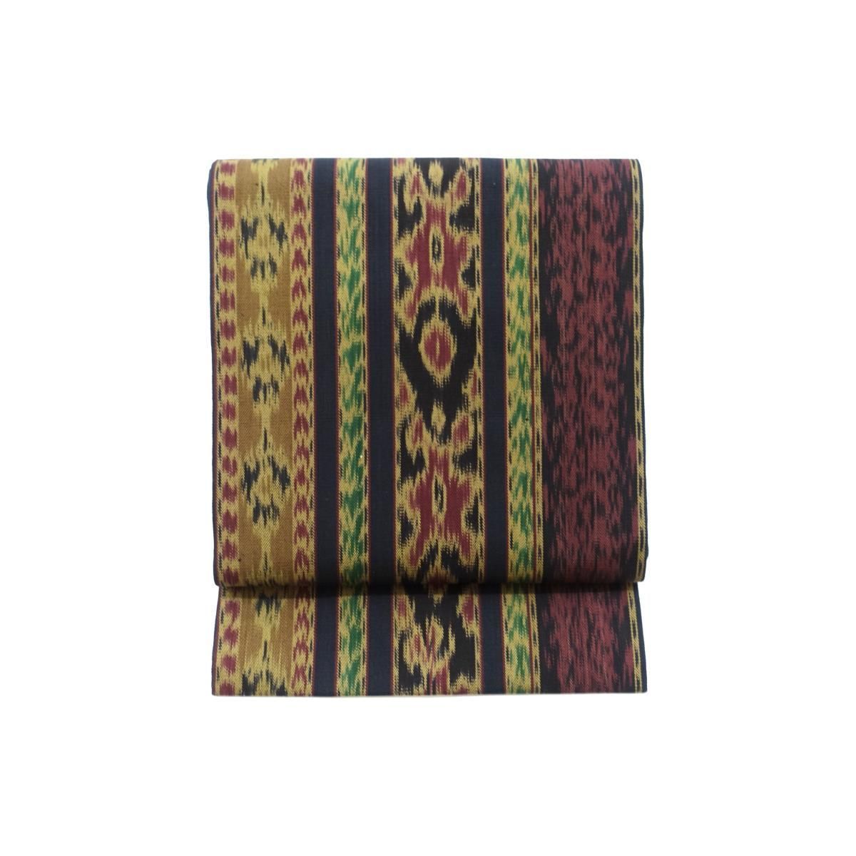 イカット織 全通 名古屋帯 貴久樹 貴久樹】草木染・手織【綿九寸名古屋帯】《イカット織》【全通柄