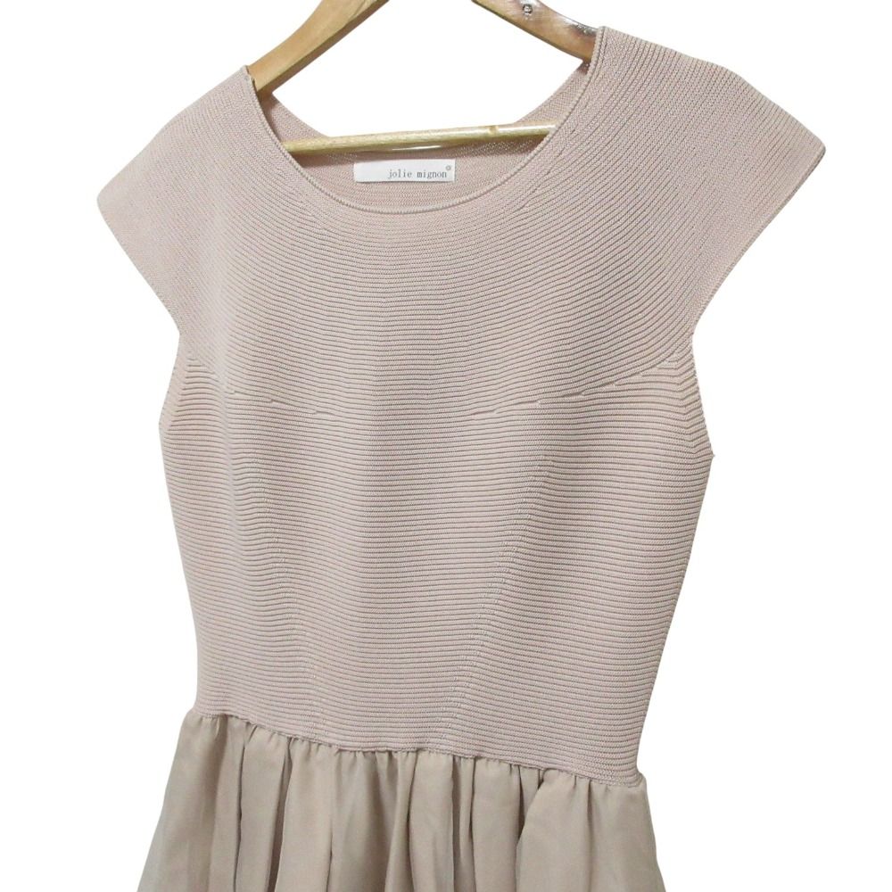 【美品】【jolie mignon】オーガンジータフタ ドッキングワンピース ショルダースリーブ オーガンジータフタ ドッキングワンピース