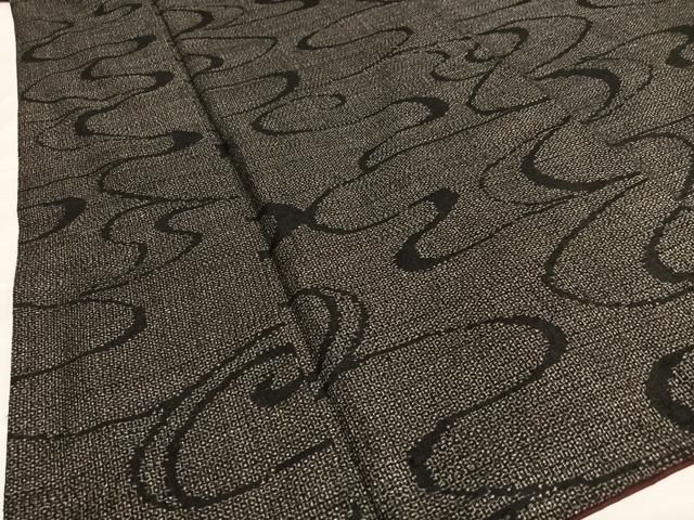 平和屋着物○錦麗手織紬 100亀甲 よろけ縞 黒地 証紙付き 正絹 逸品