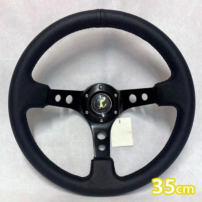 35ｃｍ ディープコーンステアリング ブラックスポークｘブラックレザー QSW1010B