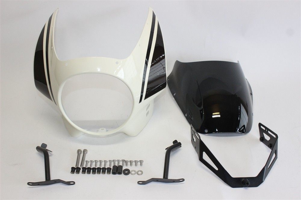 XSR 900 XSR900 xsr900 2025 以降 ビキニカウル フロントカウル 白X黒 - スモーク スクリーン -ステー セット