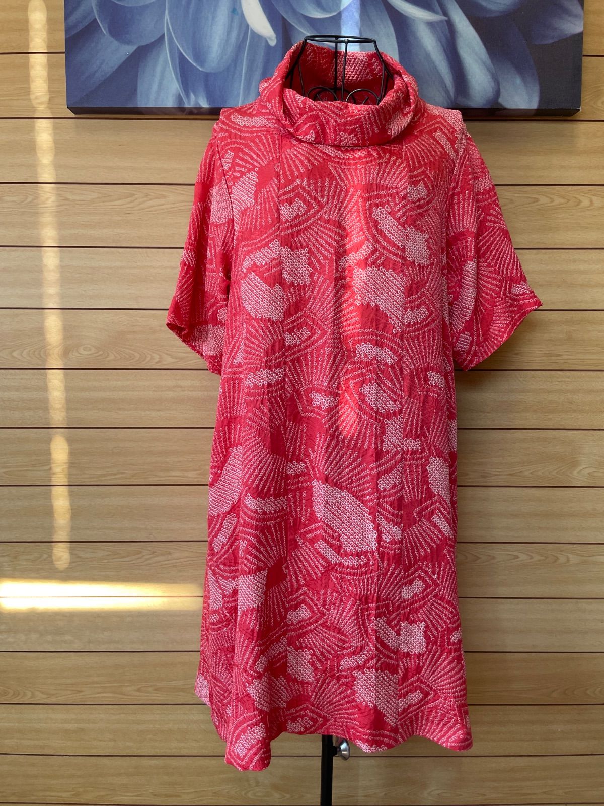 着物リメイクワンピース♪95♪総絞り♪122cm 着物リメイク 絞り ロールカラーワンピース 持ち込み着物