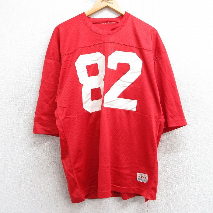 XL|古着 半袖 ビンテージ フットボール Tシャツ メンズ 80s 82 メッシュ地 クルーネック 赤 レッド ユニフォーム ゲームシャツ 25may02 中