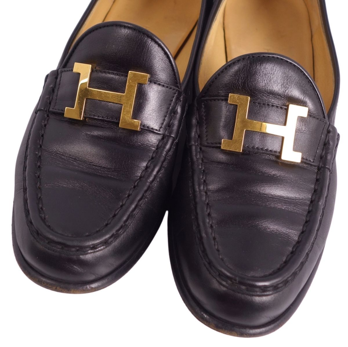 美品 エルメス HERMES ローファー モカシン Hロゴ金具 コンスタンス カ