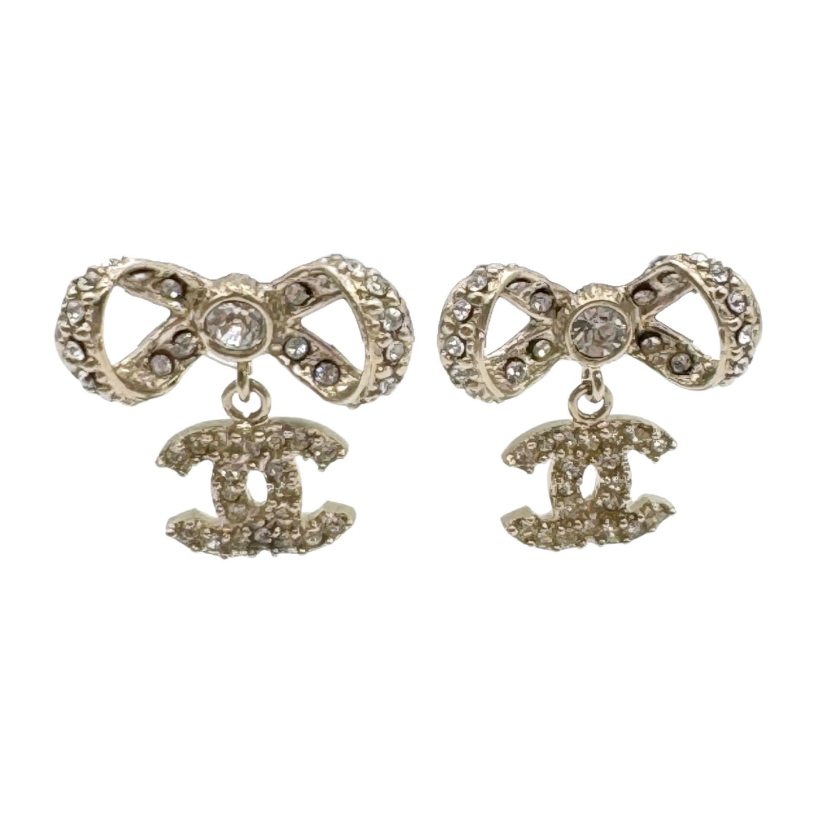 シャネル CHANEL ココマーク リボン ラインストーン ピアス ゴールド 2013 メッキ ゴールド金具 B 13 S レディース
