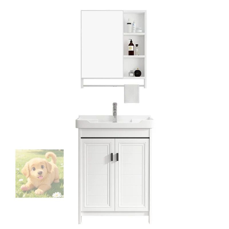 洗面化粧台 洗面台 収納キャビネット 陶器製 洗面ボウル 自立型 開き戸 洗面シンク 手洗い器 おしゃれ アルミニウム シンク セット 43cm