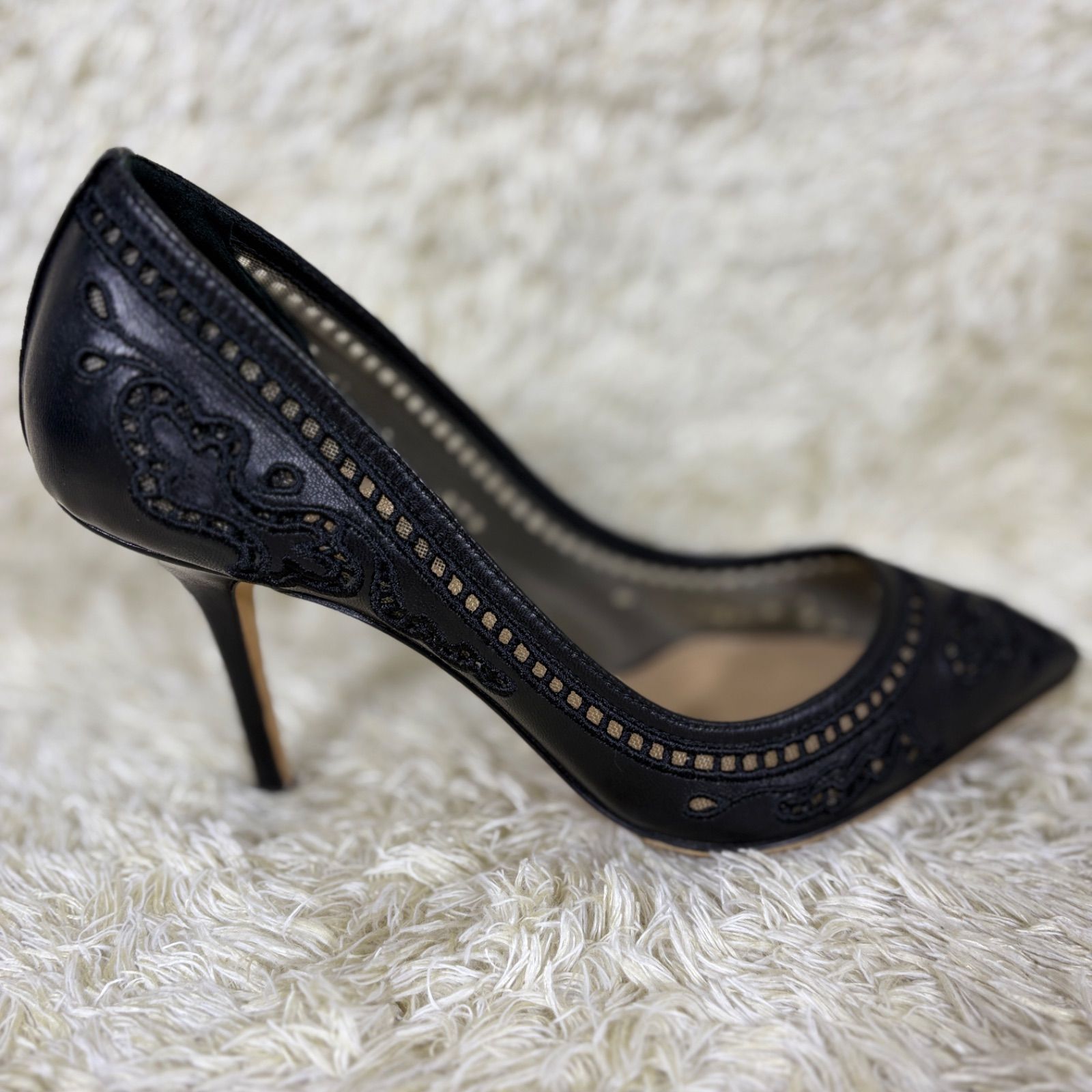 ドルチェ-カッバーナ パンプス レース レザー ブラック ピンヒール ポインテッドトゥ EU35.5 Dolce - Gabbana Pumps Lace Leather Black Pointed Toe Stiletto Heels KIN-KAAI_COM