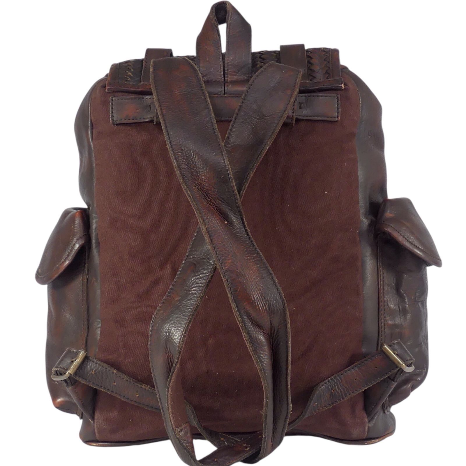 ZARA MAN ザラマン リュック 大容量 メンズ 本革 レザー 編み込み 茶