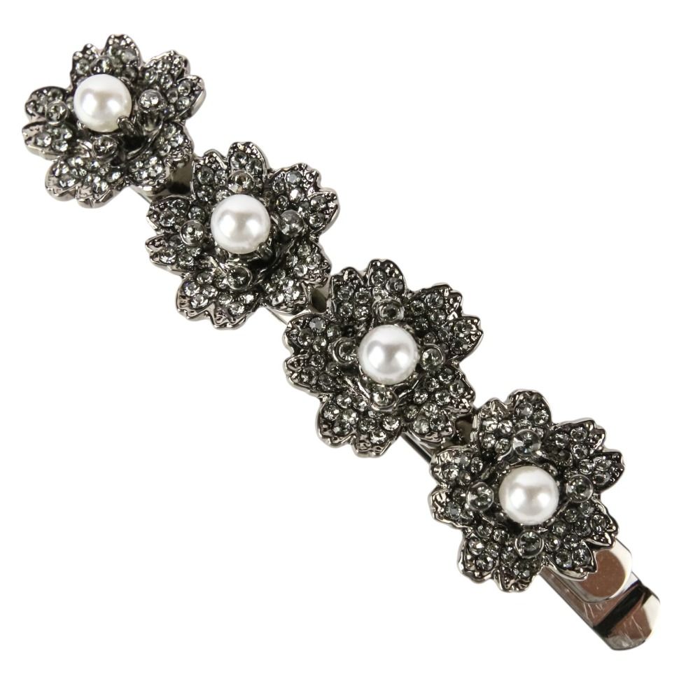 Roger Vivier ロジェヴィヴィエ パール ストーン フラワーモチーフ ヘアクリップ ヘアアクセサリー シルバー レディース 古着
