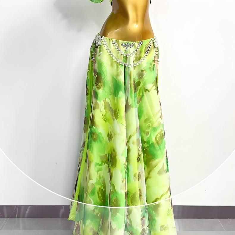 安心で買い物ください。 ♥ ベリーダンス衣装 トップスブラ スカート グリーン オーダーメイド M|L