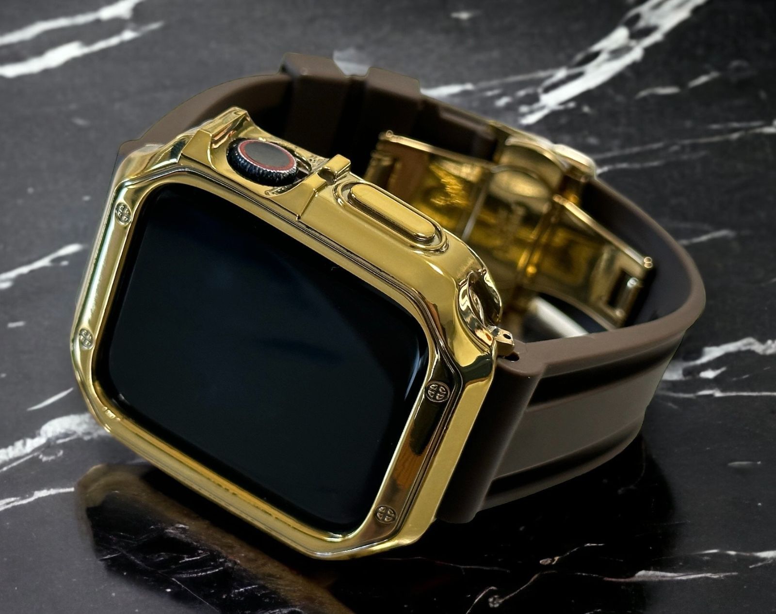 ゴールド-ブラウン アップルウォッチ ラバーベルト カバー ケース メンズ レディース 38mm 40mm 41mm 42mm 44mm 45mm メンズ レディース Apple Watch スポーツバンド