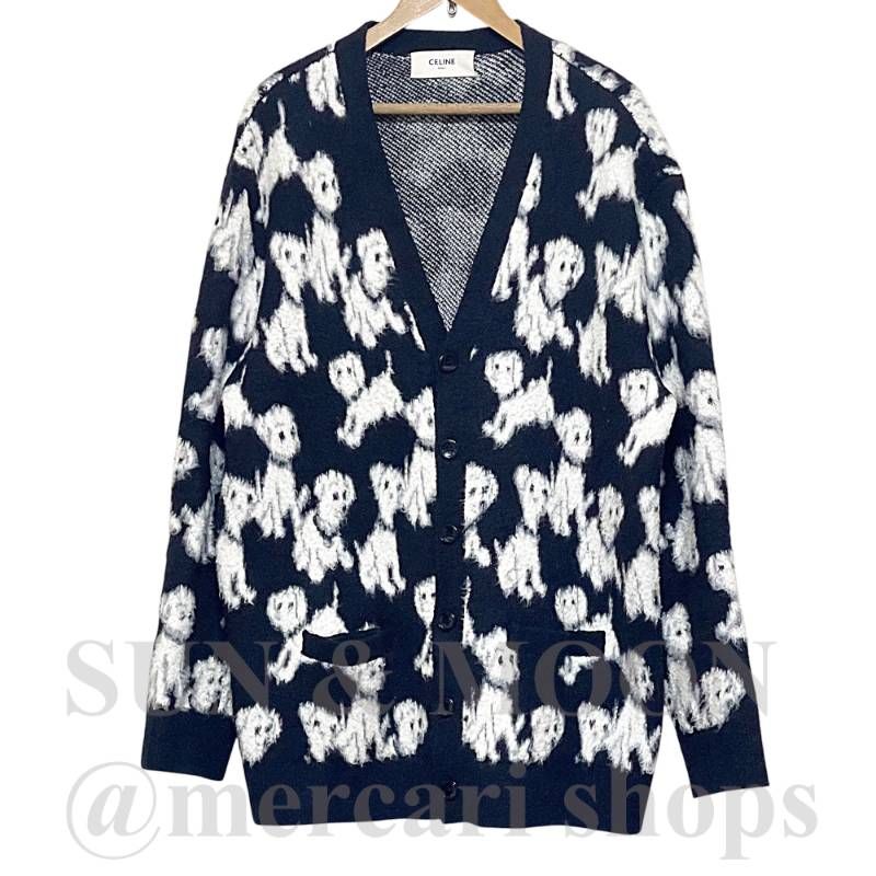 CELINE◆ セリーヌ 22SS エイミードリアン カーディガン M 犬 総柄 ブラック 黒 大森元貴着用 TJ10-2