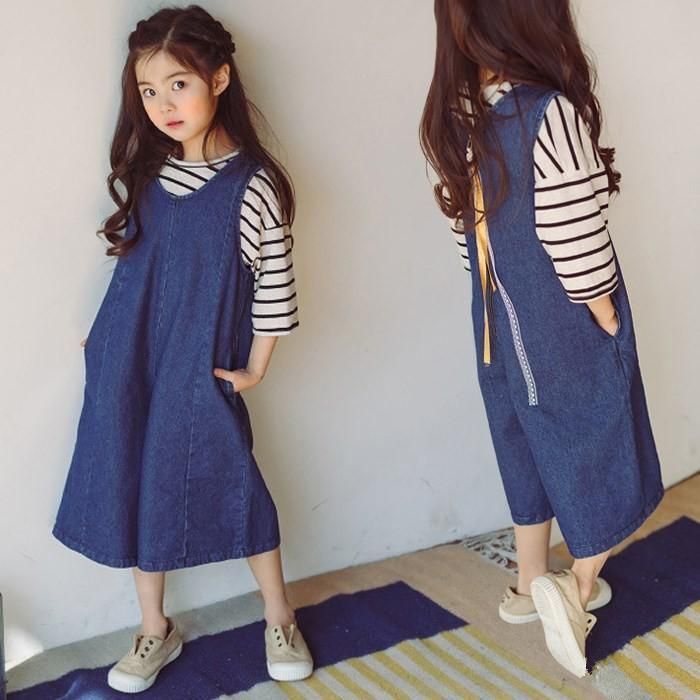 デニムサロペット 女の子 ガールズ キッズ ジュニア 子供服 ゆったり ジーパン ボオーバーオール ガウチョパンツ ジーンズ 韓国 9分丈ワイド nee3c334878