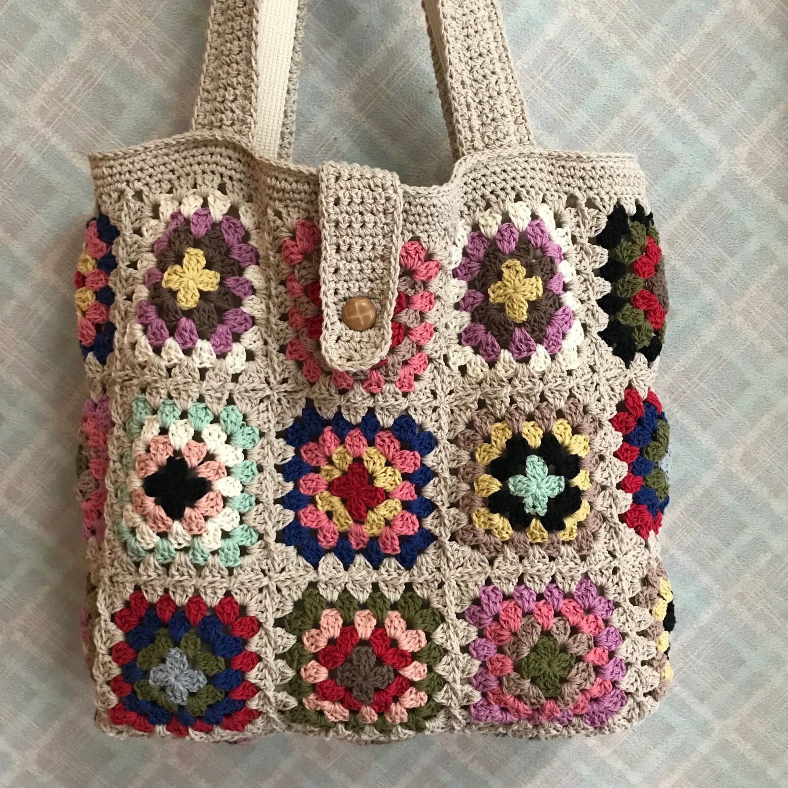 手編み 花✿モチーフ編み毛糸バッグ かぎ針編みバッグ - 小物