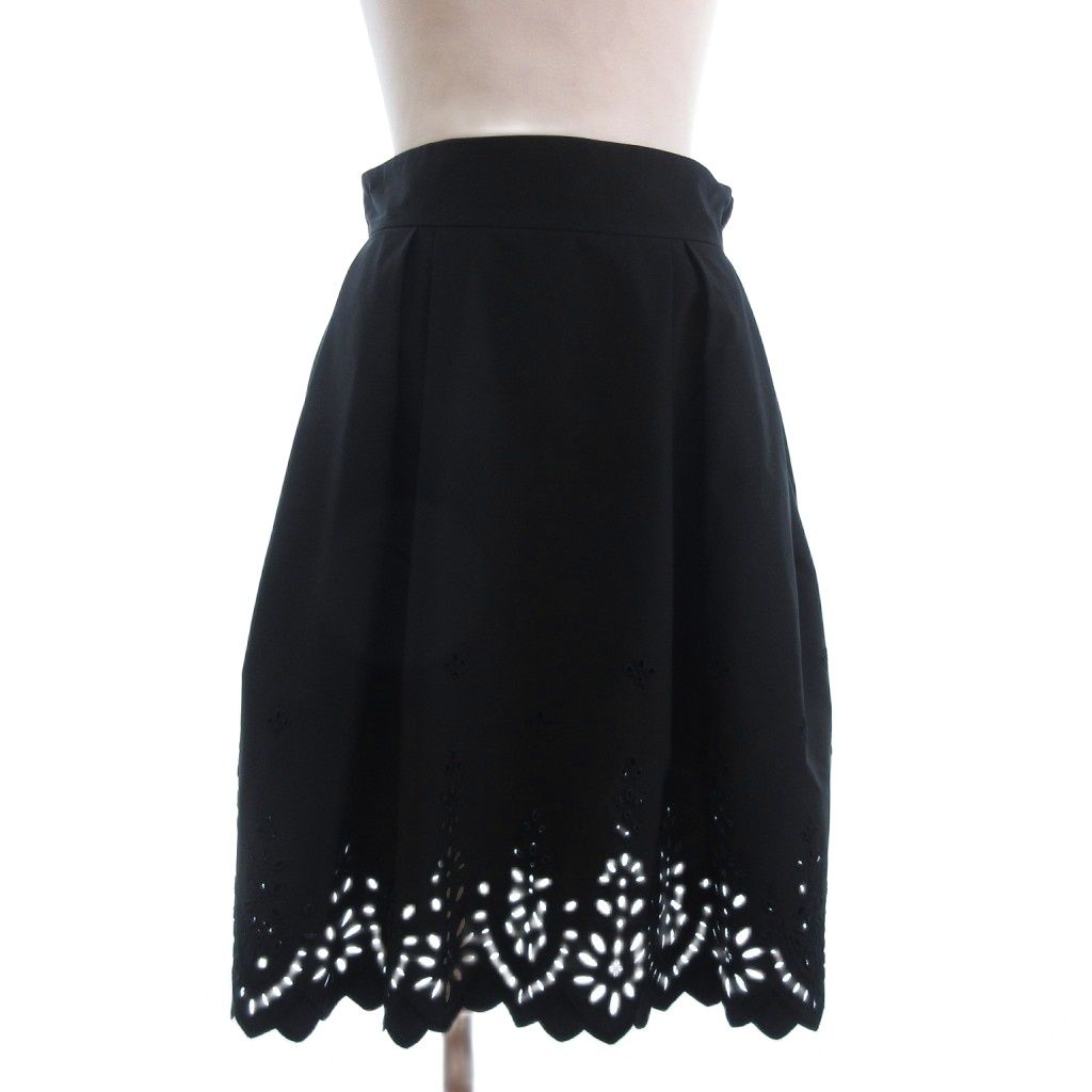 フォクシーニューヨーク FOXEY NEW YORK ブロッサムスカート ひざ丈 レース サイドジップ 26314-APSAZ20-4 黒 ブラック 42