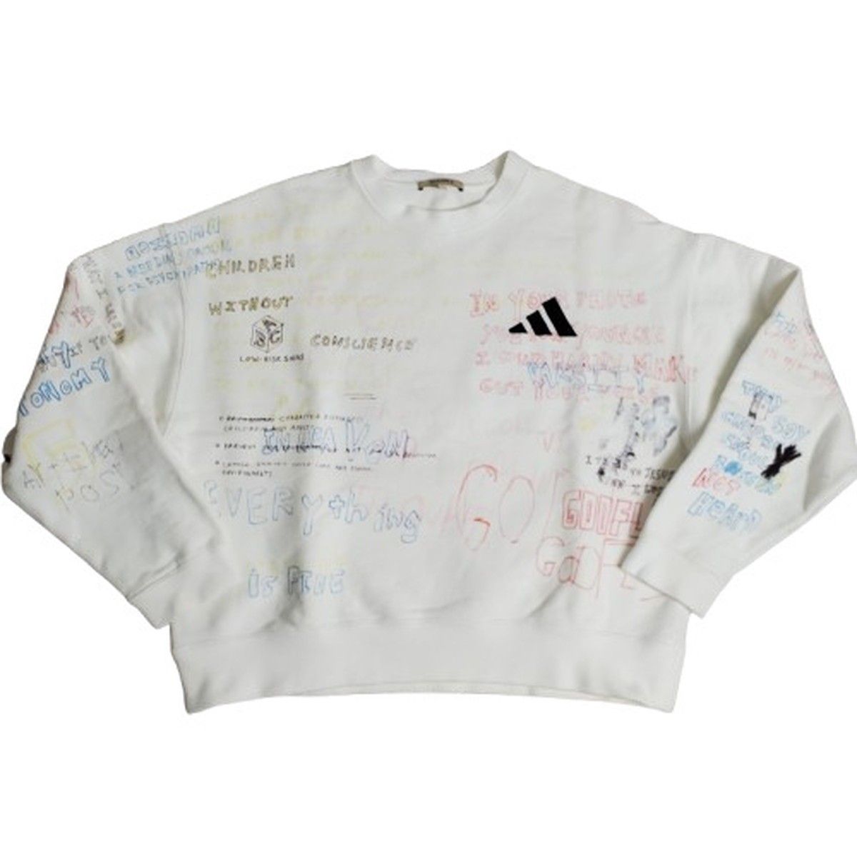 adidas アディダス YEEZY SEASON5 イージー 落書きプリント トレーナー クルーネックスウェット 長袖 メンズ M ホワイト