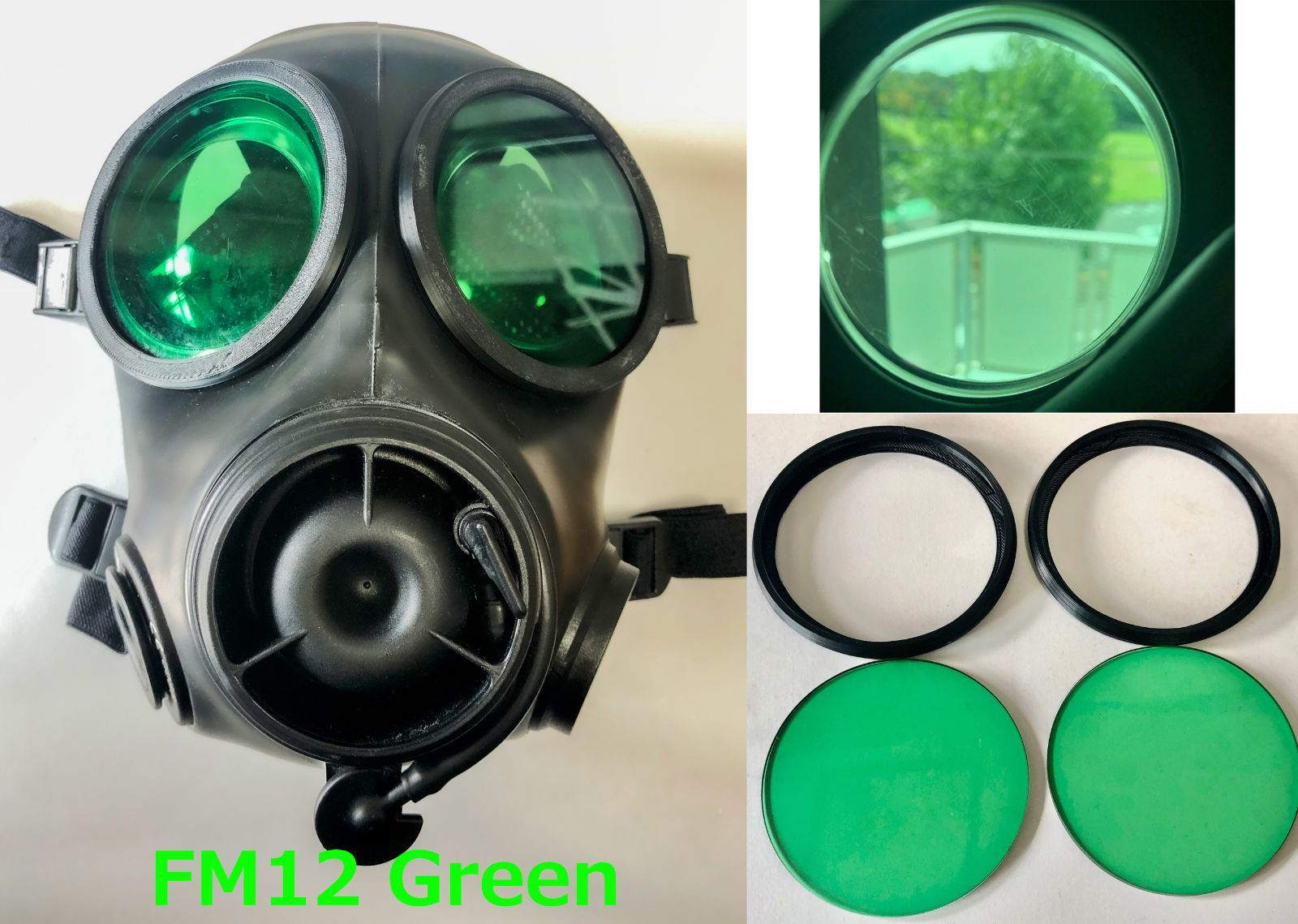 イギリス軍FM12ガスマスク用レンズ グリーン緑 GasMask 外付けリング付 - メルカリ