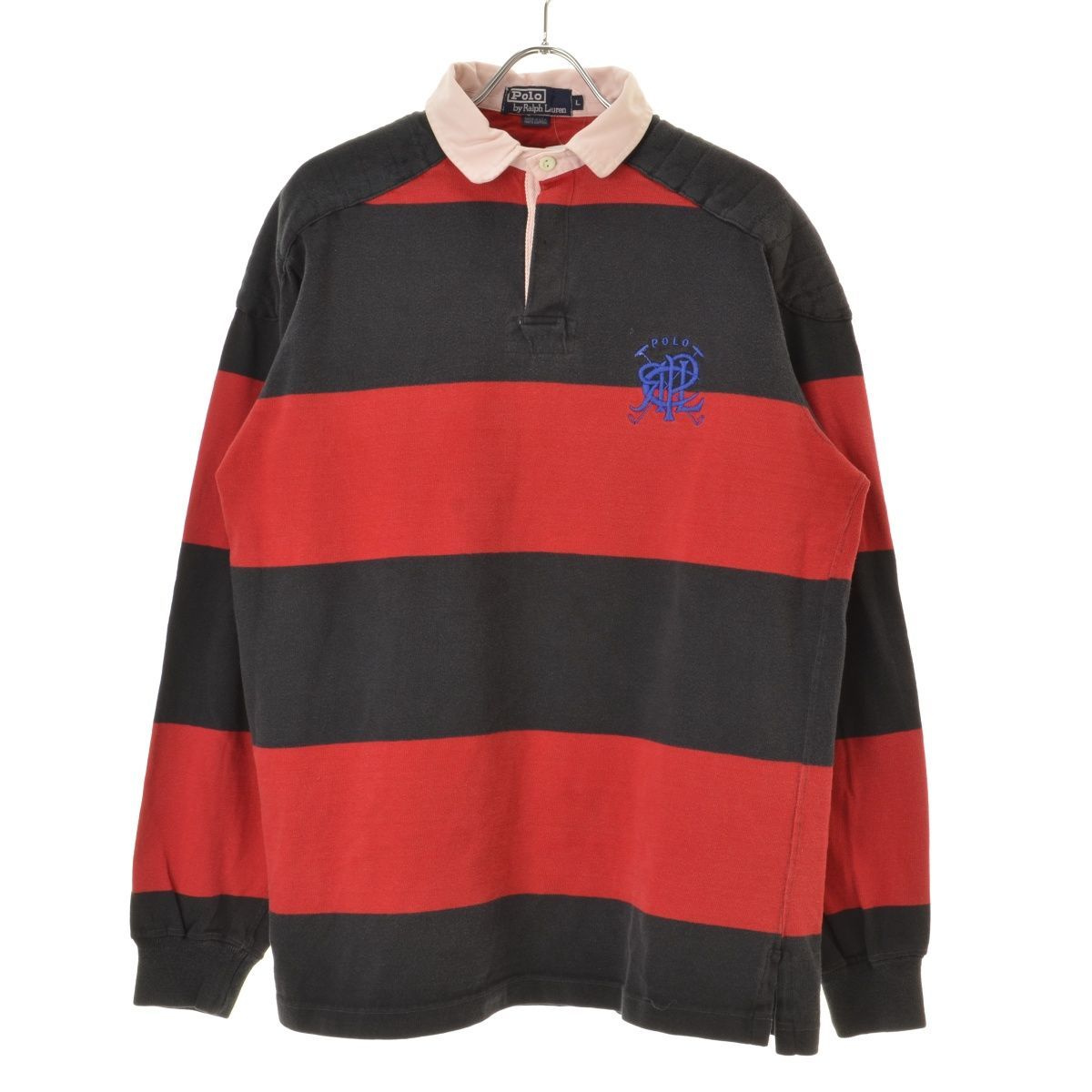 【POLORALPHLAUREN】エルボーパッチ付ボーダー柄ラガー長袖シャツ