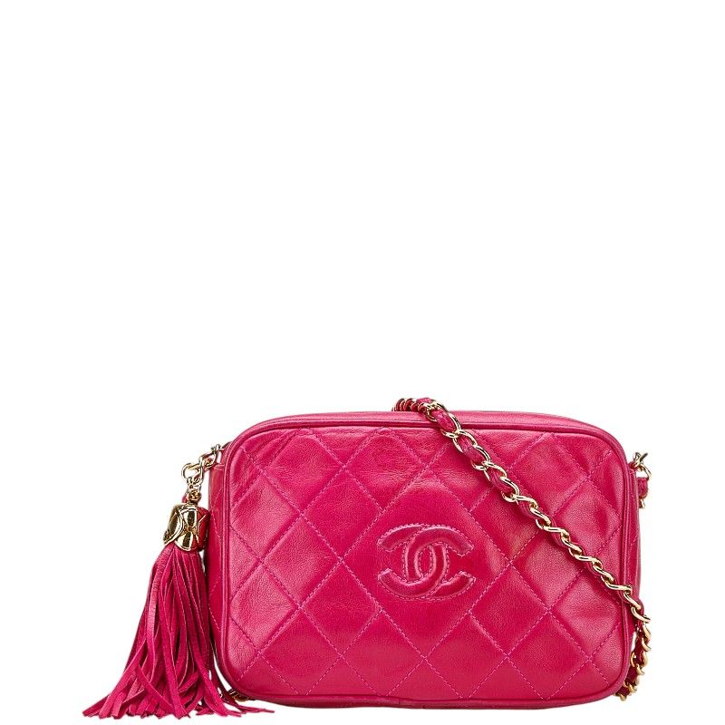 シャネル ココマーク マトラッセ タッセル チェーン ショルダーバッグ ピンク ラムスキン レディース CHANEL 243-06746