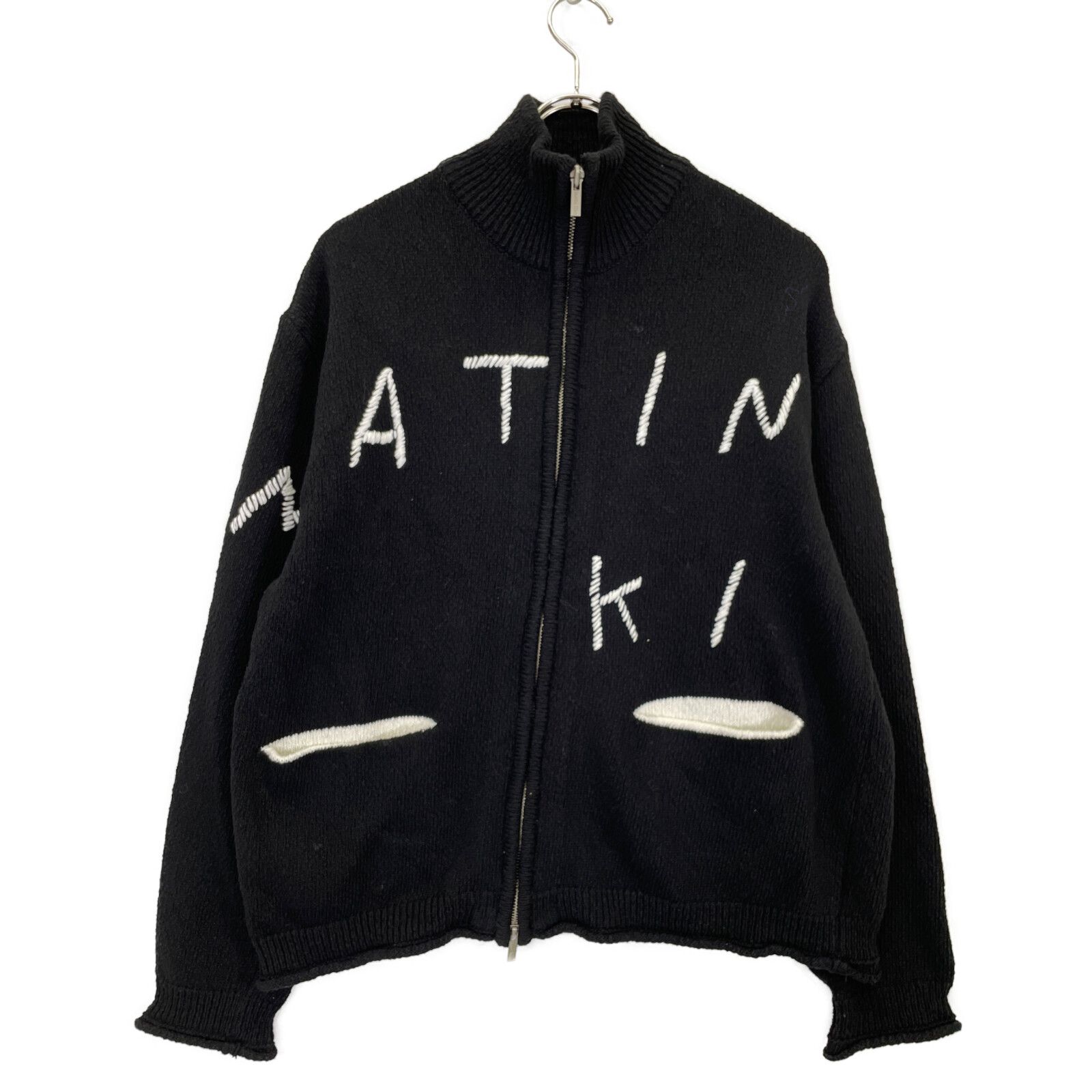 Matin Kim マーティンキム ブラック 刺繍ロゴニットジップアップ F
