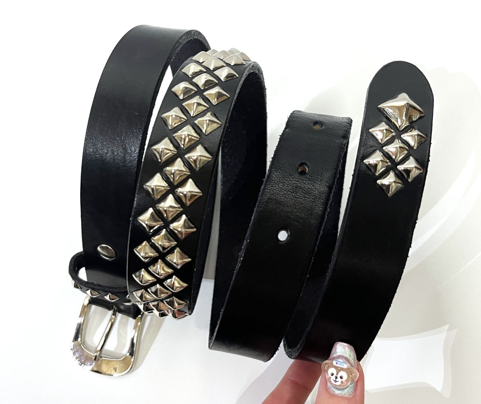 calee キャリー　スタッズベルト　ナローベルト CALEE - STUDS LEATHER NARROW BELT (BLACK) / スタッズ レザー ナロー