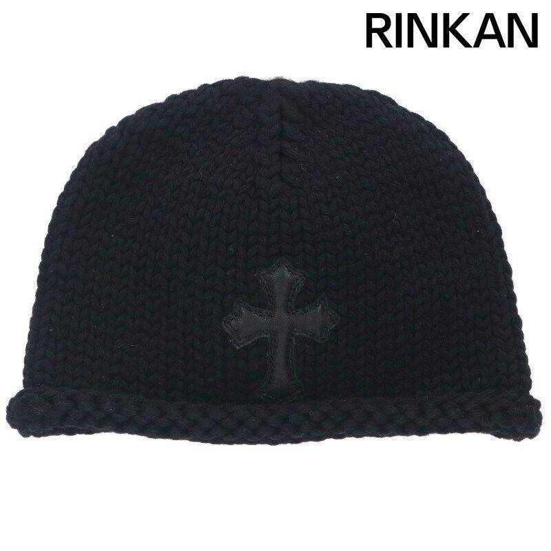 クロムハーツ BEANIE CASH|レザーパッチビーニー キッズレザークロスパッチクロスボール付カシミヤビーニー メンズ ONE SIZE