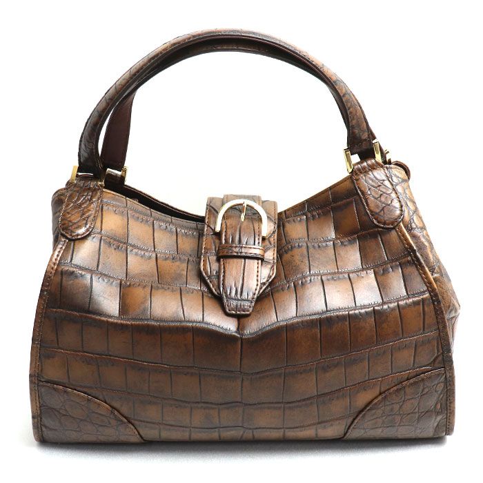 極美品✨ EAGLE クロコダイル ハンドバッグ JRA認定 ボルドー系 クロコ LEATHER JEWELS クロコダイル JRA認定 ハンドバッグ ブラウン