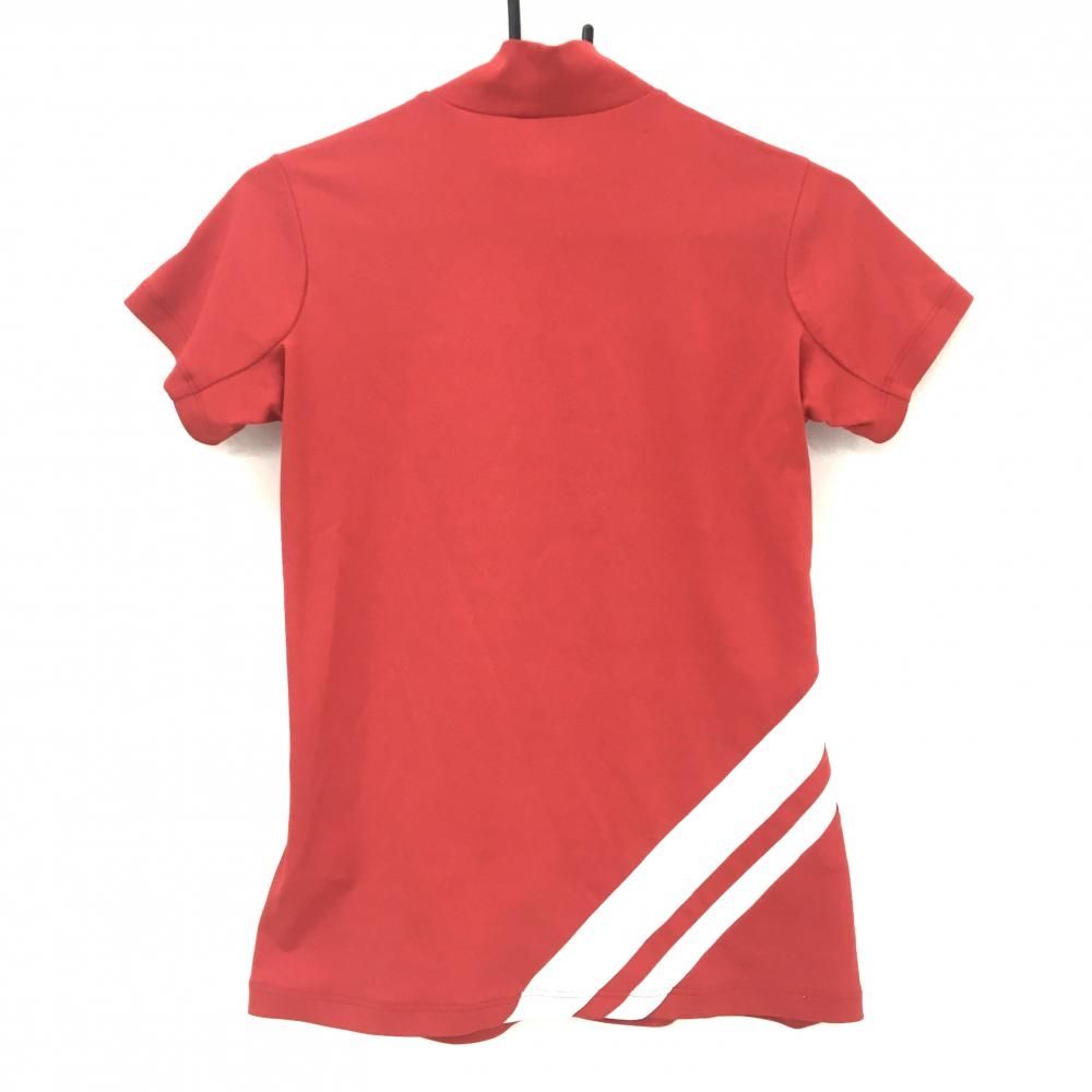 【超美品】デサントゴルフ 半袖ハイネックシャツ レッド×白 フロントロゴプリント 中田英寿 レディース M ゴルフウェア DESCENTE