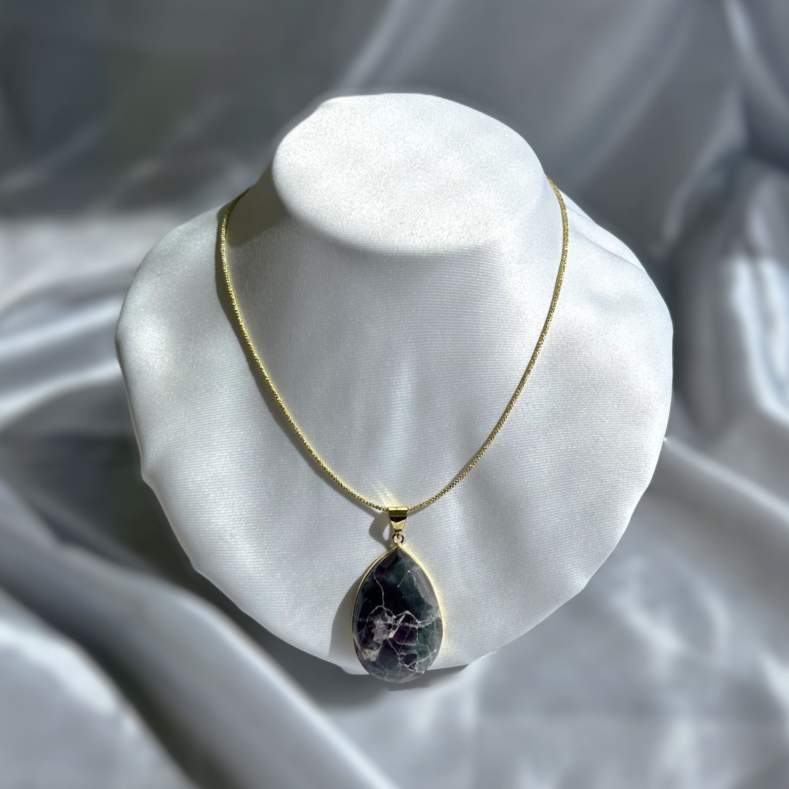 Fluorite Necklace ☆ EJC-NCE0007 ☆ Power Stone ☆ Large Fluorite ☆ Natural Stone Shape Memory Wire Braid Big Size Made in Japan