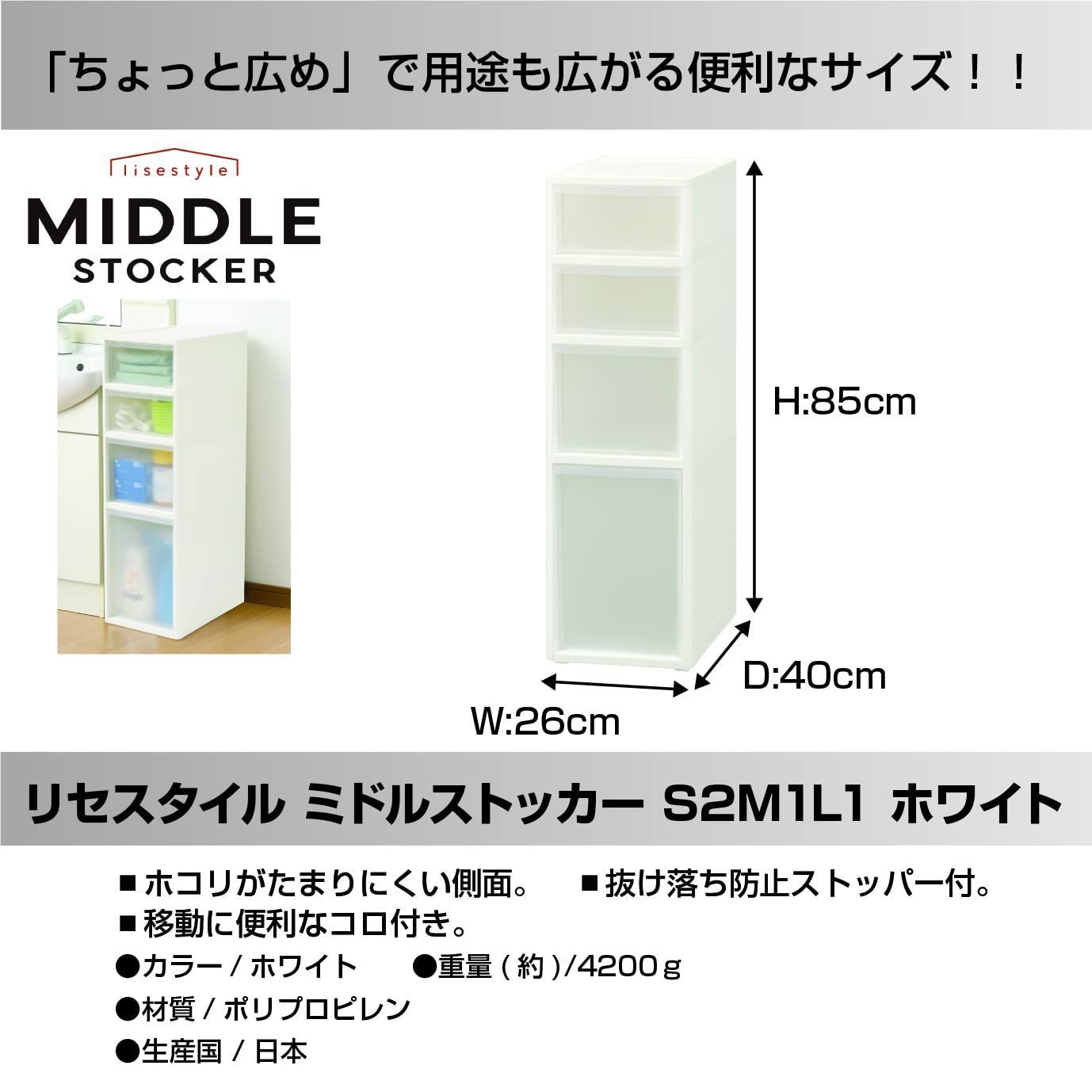 新着商品 完成品 S2M1L1段 ミドルストッカー コロ付 リセ ホワイト クリア キッチン収納 幅26×奥行40×高さ85cm すきま収納 2個セット JEJアステージ NEXPOTALLINN_EU