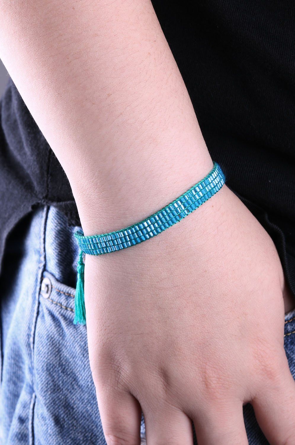 KELITCH ブルークリスタルビーズラップブレスレット天然皮革ハンドメイドストランドチャームガールズジュエリー ブルーグリーン