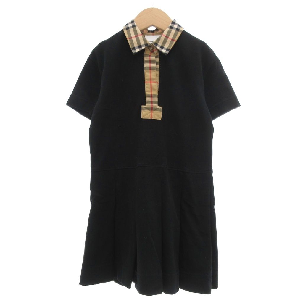 バーバリー BURBERRY ポロワンピース 半袖 ノバチェックトリム 6Y 116cm 黒 ブラック 8053563 |UO