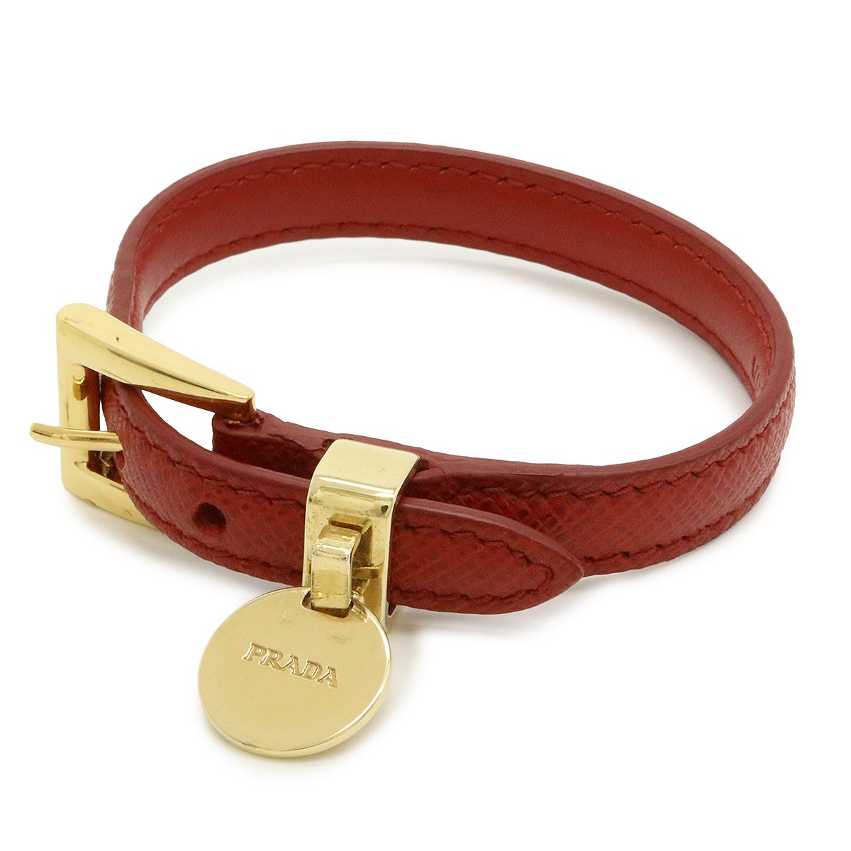 付属品有り◎美品◎ PRADA 羊革　レザー　ベルトデザイン　ブレスレット PRADA プラダ ベルトブレスレット サフィアーノ レザー レッド