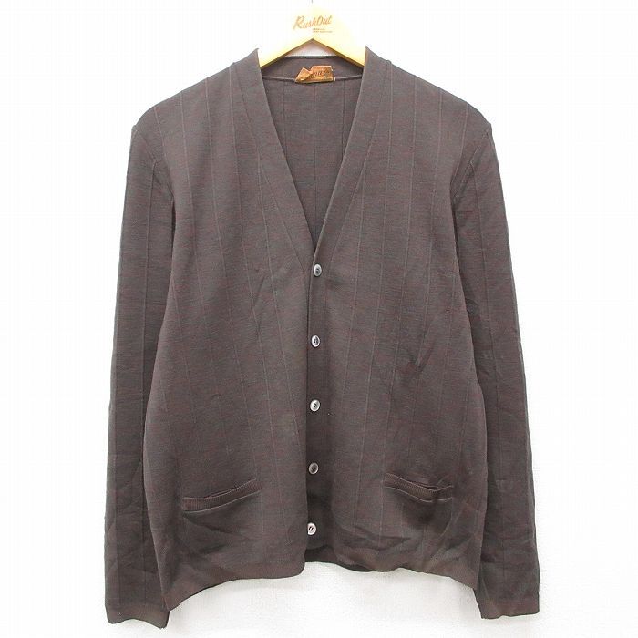 M/古着 長袖 ビンテージ ニット カーディガン メンズ 50s 無地 茶系 ブラウン spe 25feb03 中古 トップス