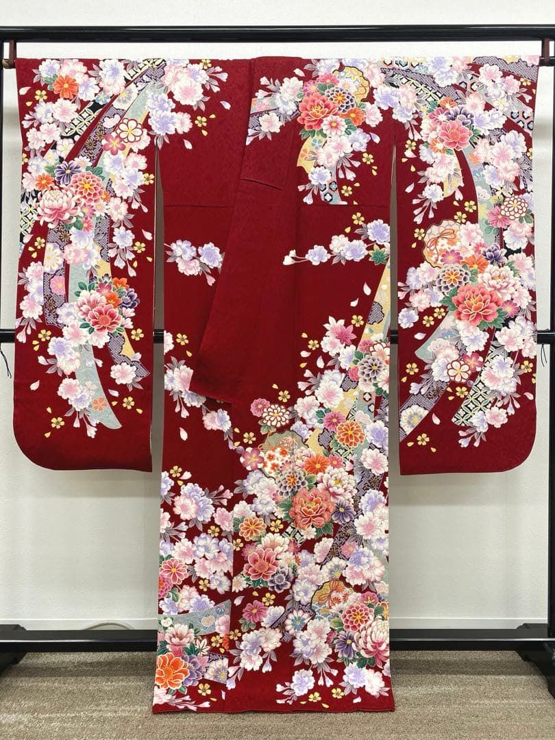 振袖 豪華 紋意匠 ラメ刺繍 雪輪に花 身丈165cm 撥水加工済 振袖 豪華
