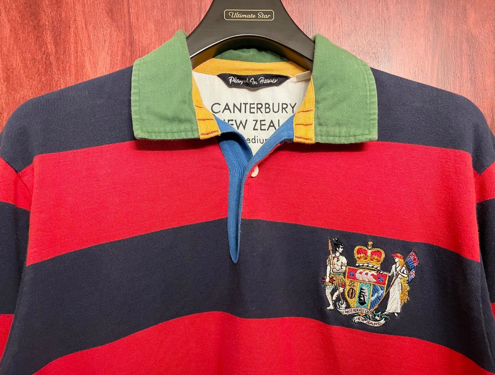 Canterbury ラガーシャツ XL グリーン ボーダー CANTERBURY