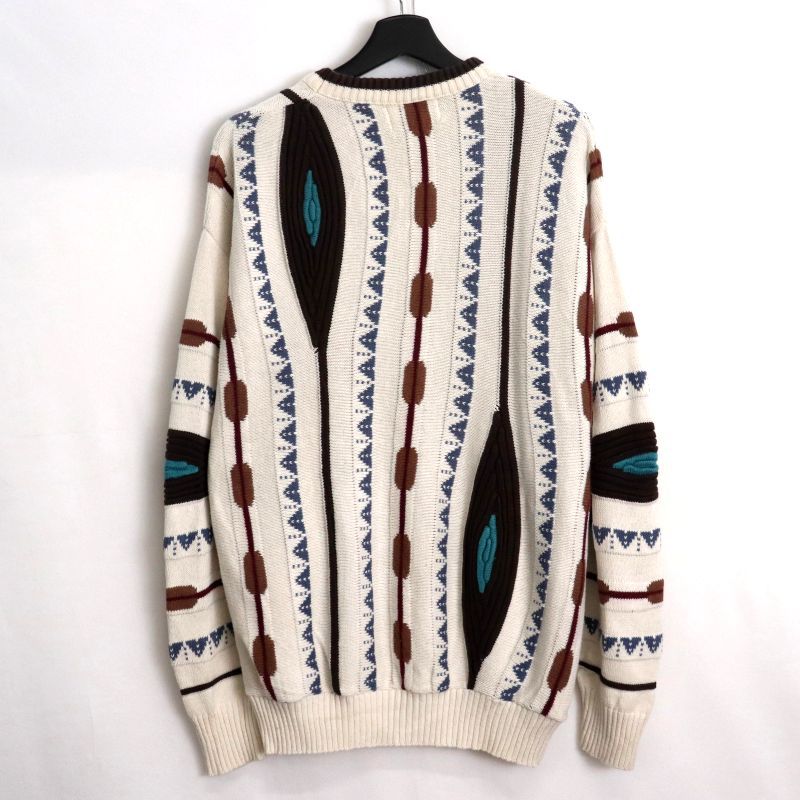 90s USA製 vintage LONDON FOG 総柄 3D コットン ニットセーター