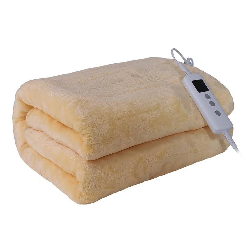 Ilake 電気毛布 敷き 160x130cm 掛け電気毛布 ふわふわ 水洗える タイマー付き 6段階温度調節 過熱保護 防寒対策 節電 省エネ ダニ退治 暖房器具 電気ブランケット ベージュ