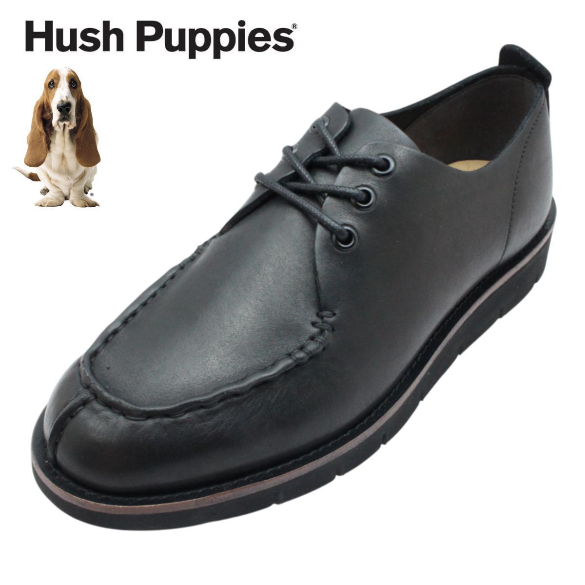 ハッシュパピー メンズ レザー カジュアルシューズ M-7113T 紐 本革 紳士靴 モカシン ウォーキング Hush Puppies 7113T　カーボン