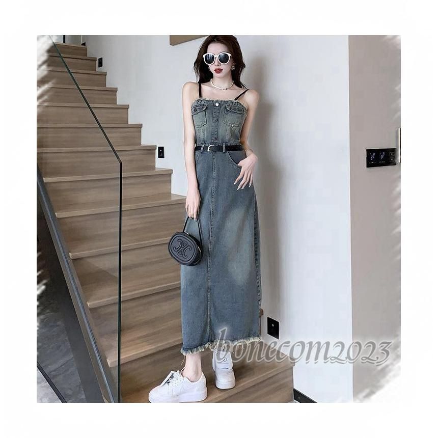 ワンピースレディース ワンピース キャバドレス ナイトドレス ホルターネック 細身 マキシ丈 デニムワンピ キャバクラ 20代30代通勤 31