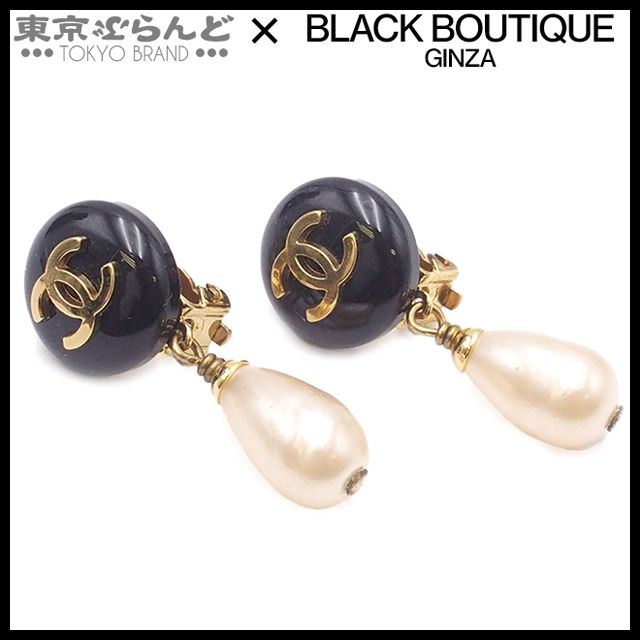 シャネル CHANEL ココマーク イヤリング 94A ヴィンテージ ゴールドxブラック メタル コスチュームパール レディース 101789486
