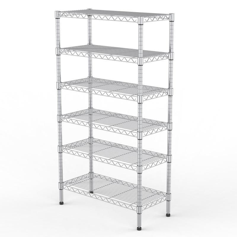 Luckycoco ラック スチールラック メタル シェルフ 棚 キッチン収納 6段 ポール径19mm 幅59×34奥行×高さ150cm 耐荷重390kg 防サビ シルバー