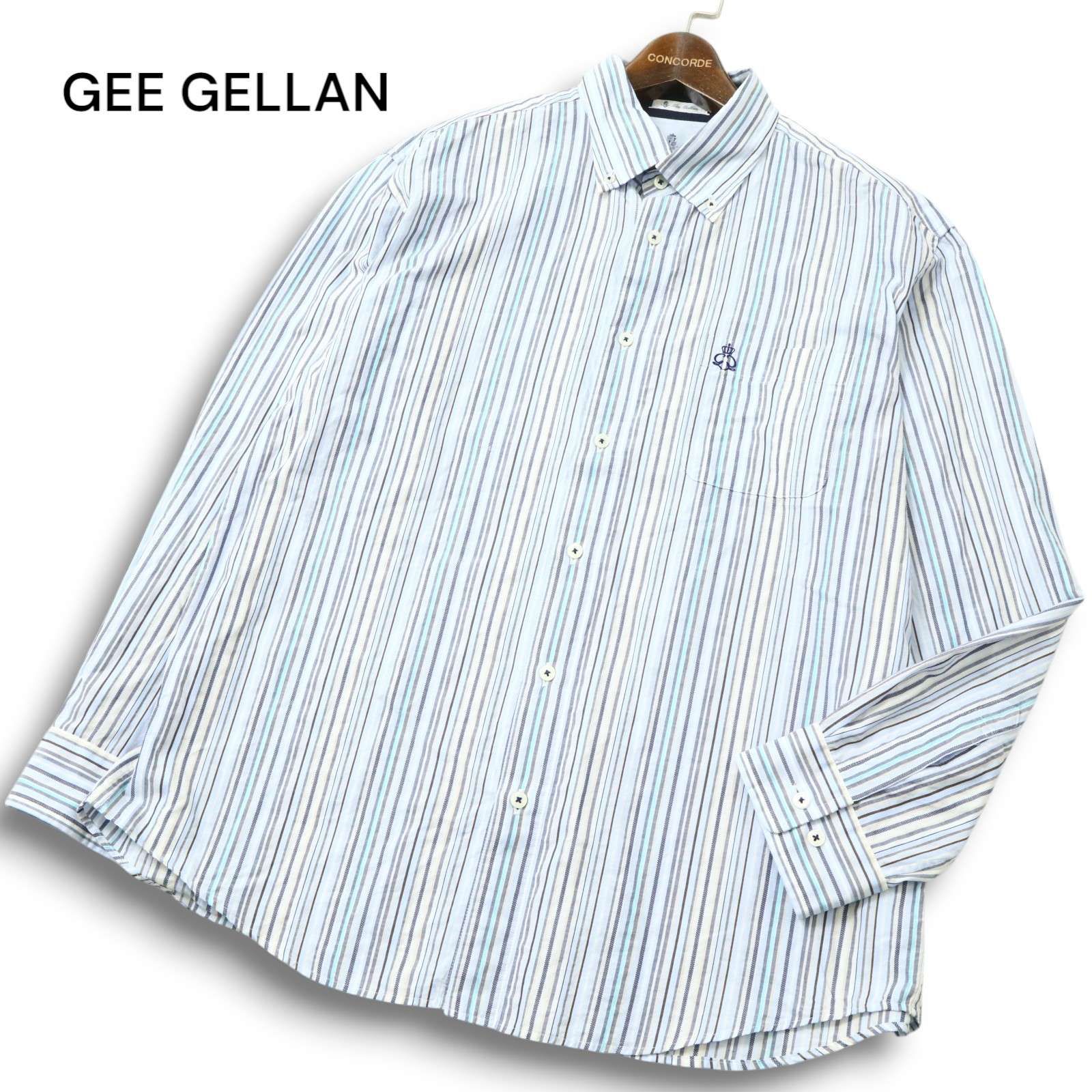 GEE GELLAN ジーゲラン 通年 刺繍☆ 長袖 ストライプ ボタンダウン 