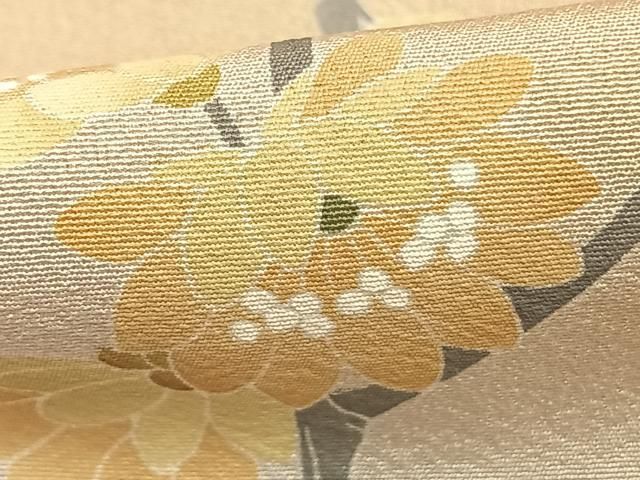 平和屋着物▽十日町友禅作家 一梗 訪問着 単衣 草花文 正絹